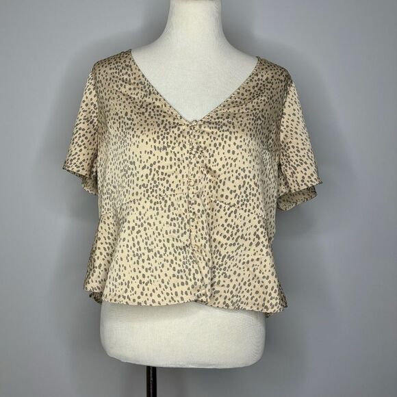 Express- Tan & Brown Leopard Button Up Blouse - Picture 1 of 4